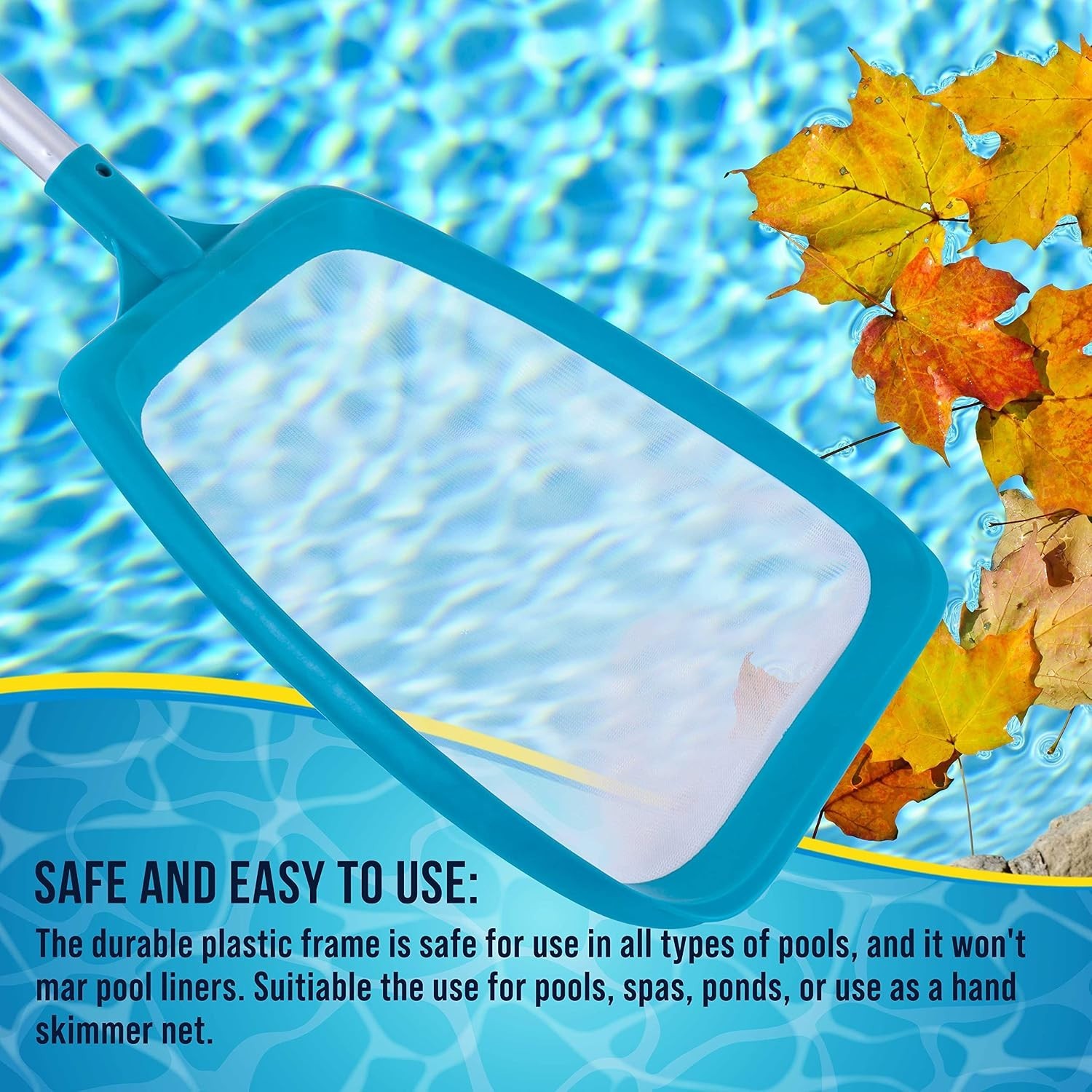 Lightweight Handheld Leaf Skimmer Net with 17&Prime; Aluminum Pole for Pools & Ponds