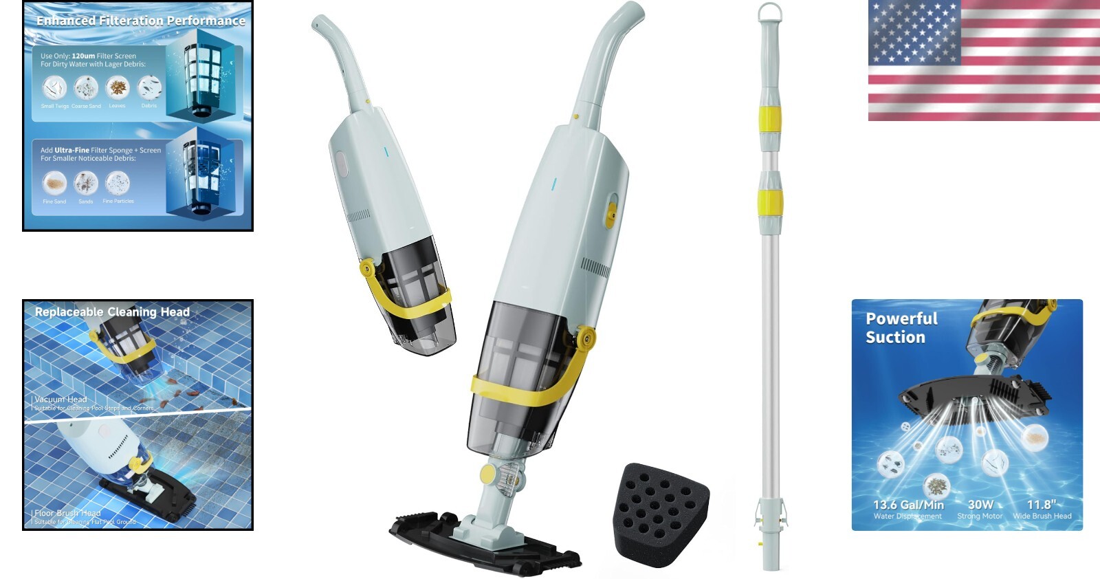 S1 Upgraded Cordless Vacuum with Fine-Sponge – Ideal for Above & In-Ground Pools