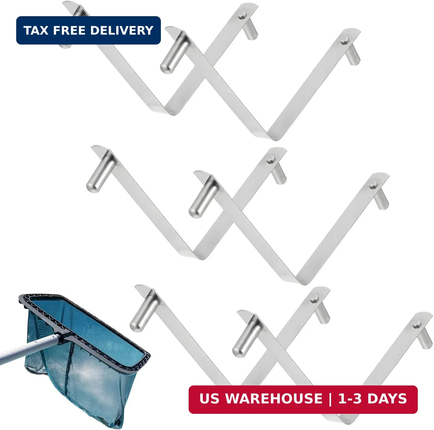 6 Pcs Pool Pole Clips, Stainless Steel Pools Brush Clip V-Shaped Clips Universal