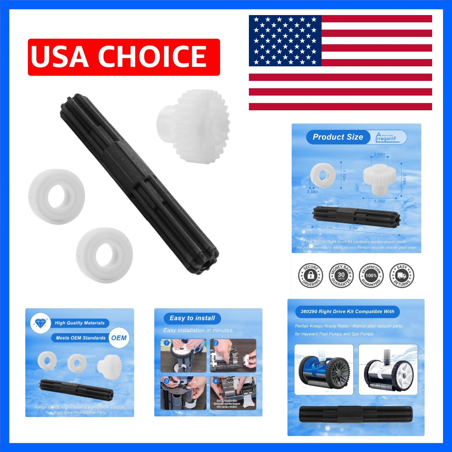 Pool Cleaner Replacement Parts for Pentair 360290 Rebel Right Drive Kit Beari…