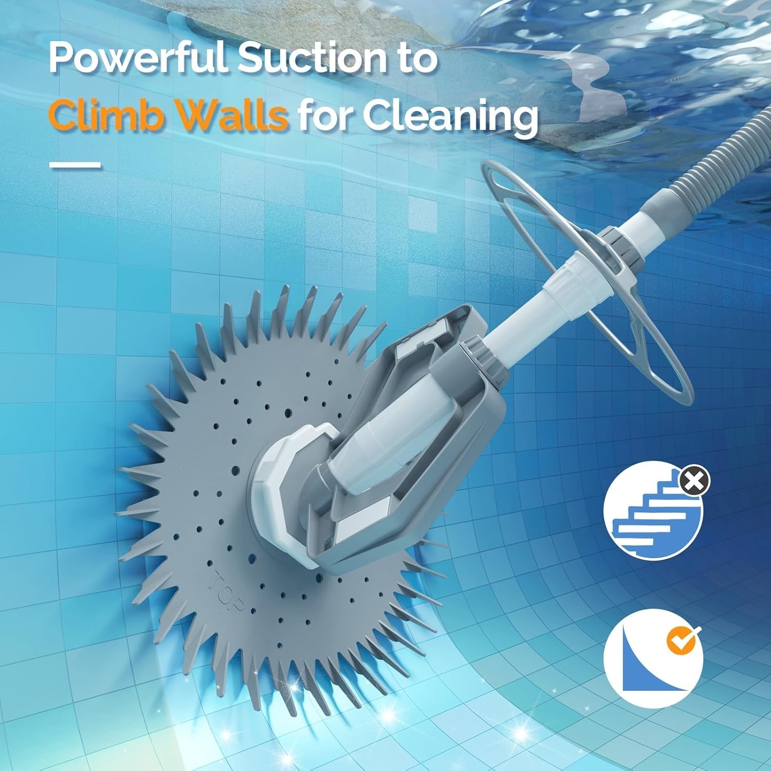 Whisper-Quiet Automatic Swimming Pool Vacuum – 33FT Hoses Included, Gray & White