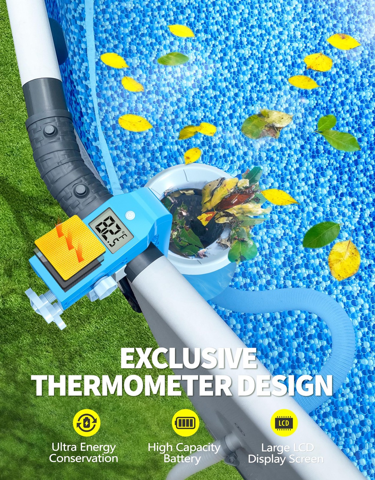 Above Ground Pool Skimmer with Solar Digital Thermometer | Wall Mount Surface…