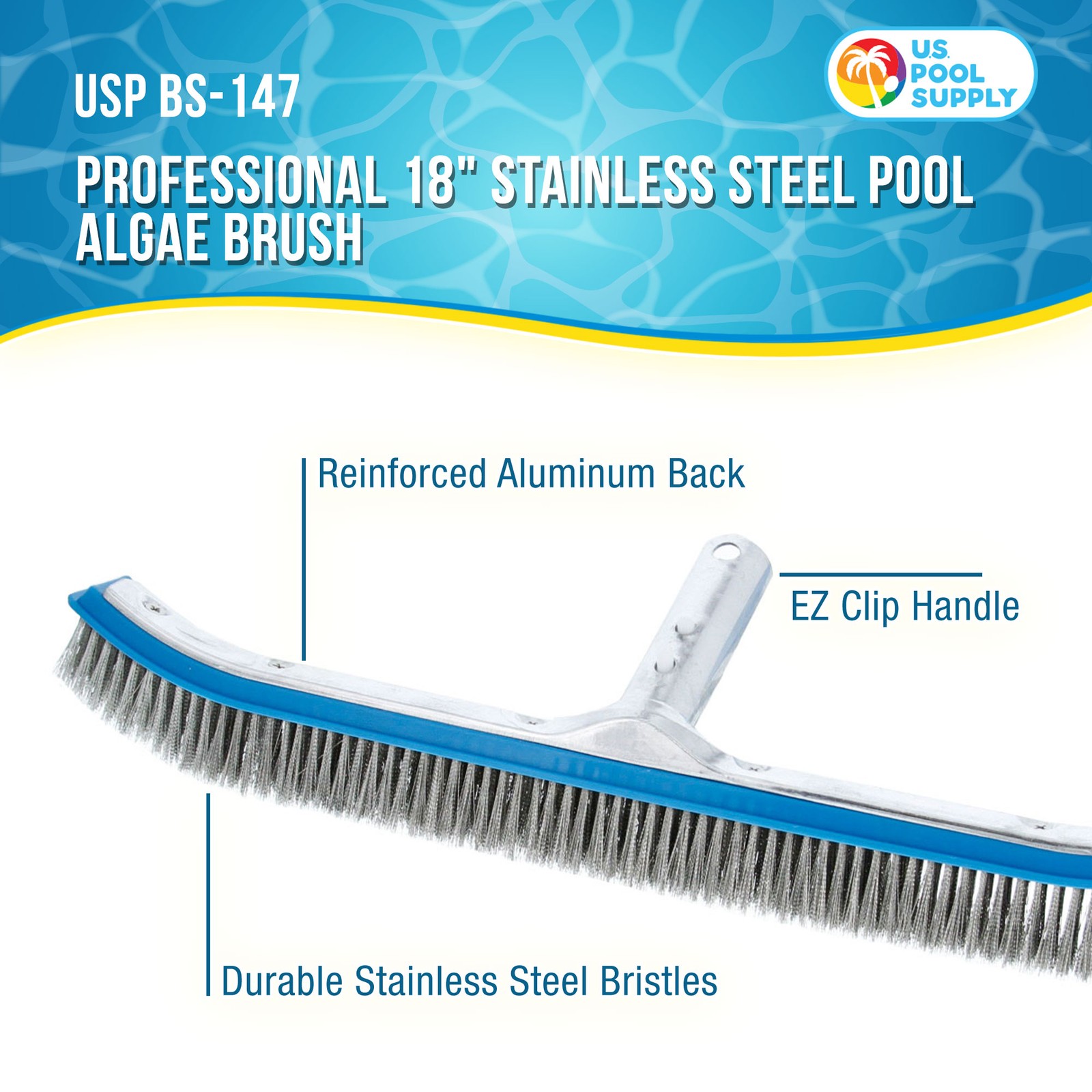 Professional 18&Prime; Stainless Steel Swimming Pool Algae Brush with EZ Clip Handle