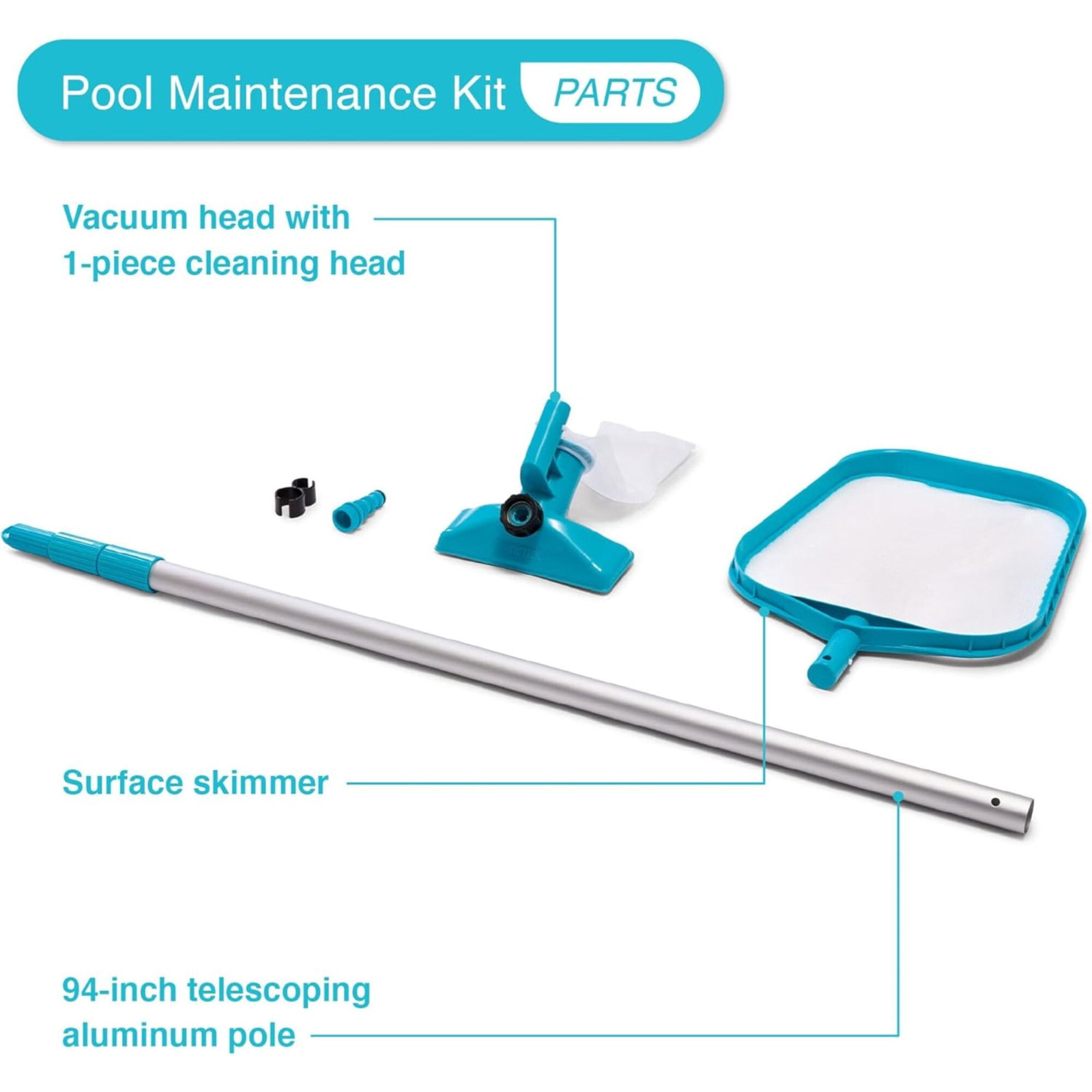 Intex Pool Maintenance Kit with 94&Prime; Aluminum Pole, Vacuum & Surface Skimmer