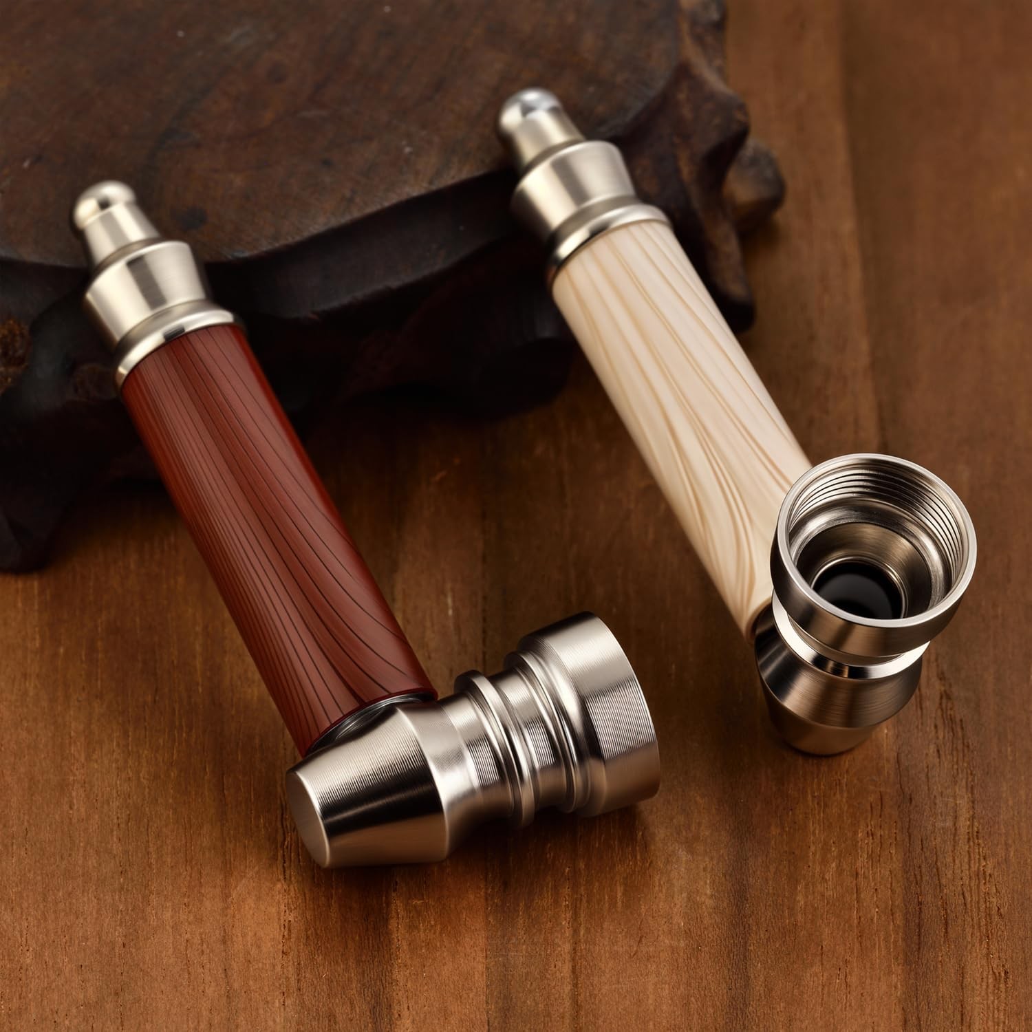 Tobacco Pipe Set,2pcs Realistic Wood Grain Pipes with Cleaner Wooden