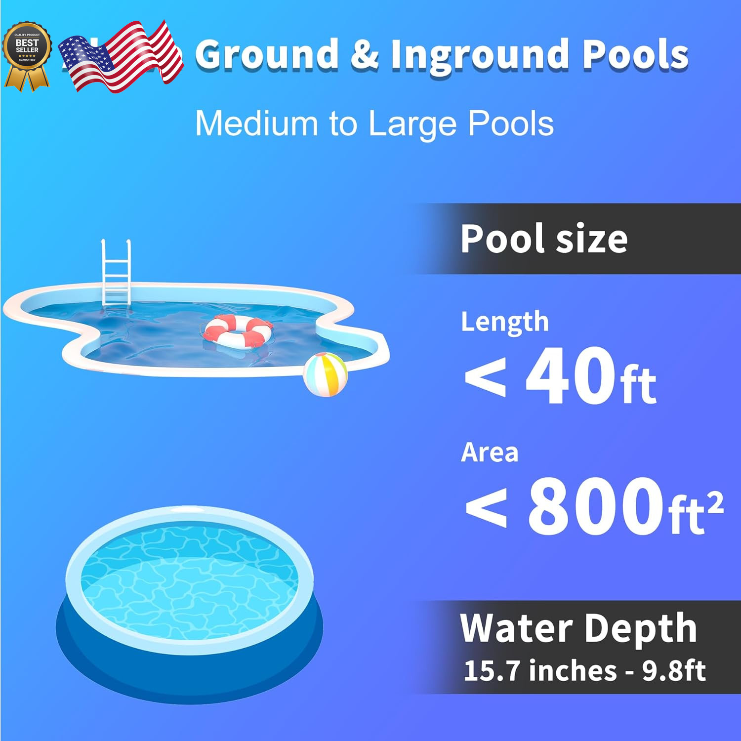 55 High-Power Cordless Pool Vacuum Cleaner for Inground & Above Ground Pools