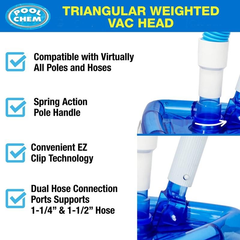 Weighted Clear Triangle Head Pool Vacuum Swivel Fitting 1-1/4&Prime; & 1-1/2&Prime; Hose Fit