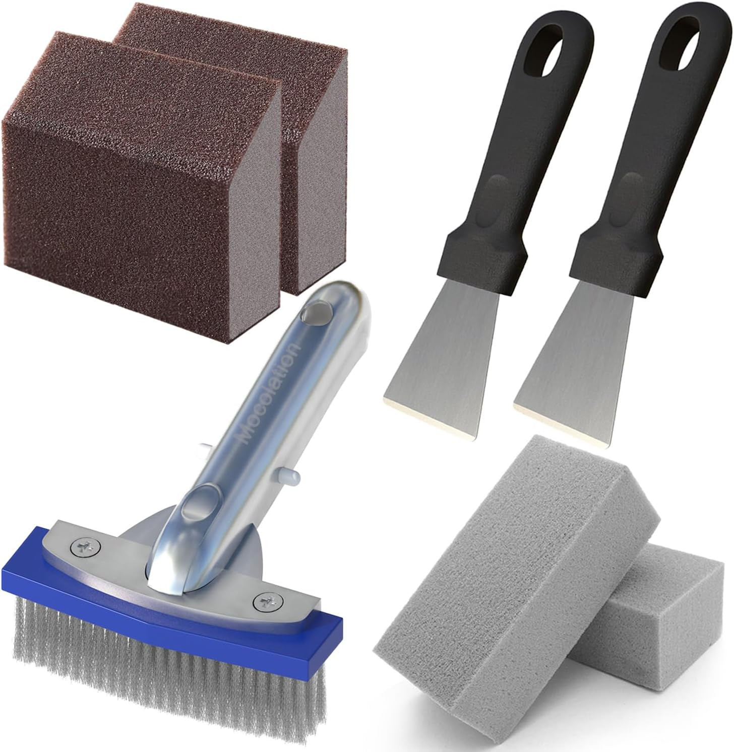 Pool Pumice Stone and 5-In Stainless Steel Pool Brush Set with Ez-Clip Handle to
