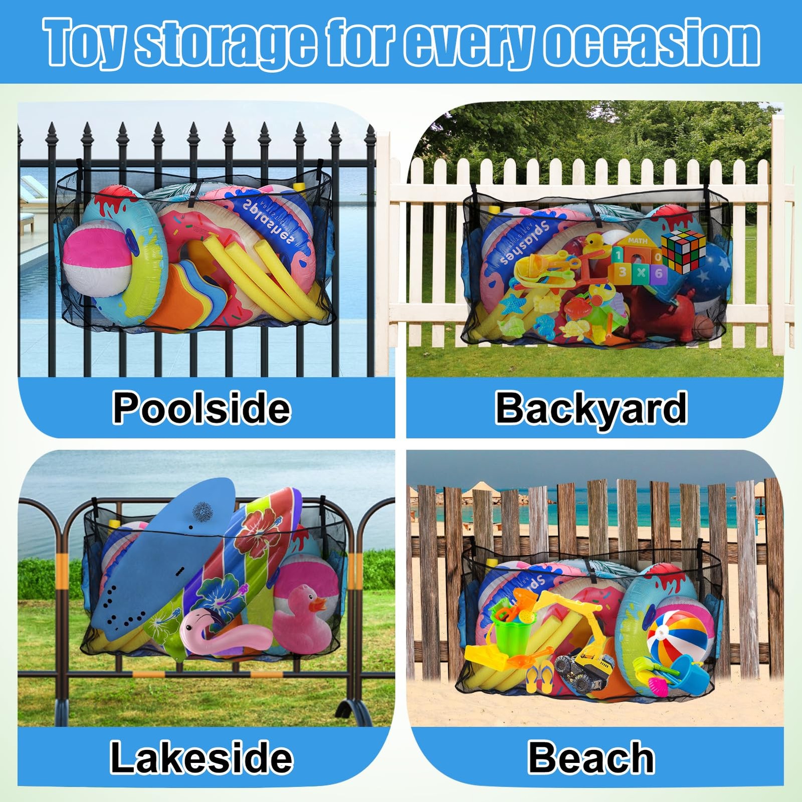 PAMASE Pool Float Storage Bag – 58×31.5x13in Large Hanging Pool Toy Storage Mesh