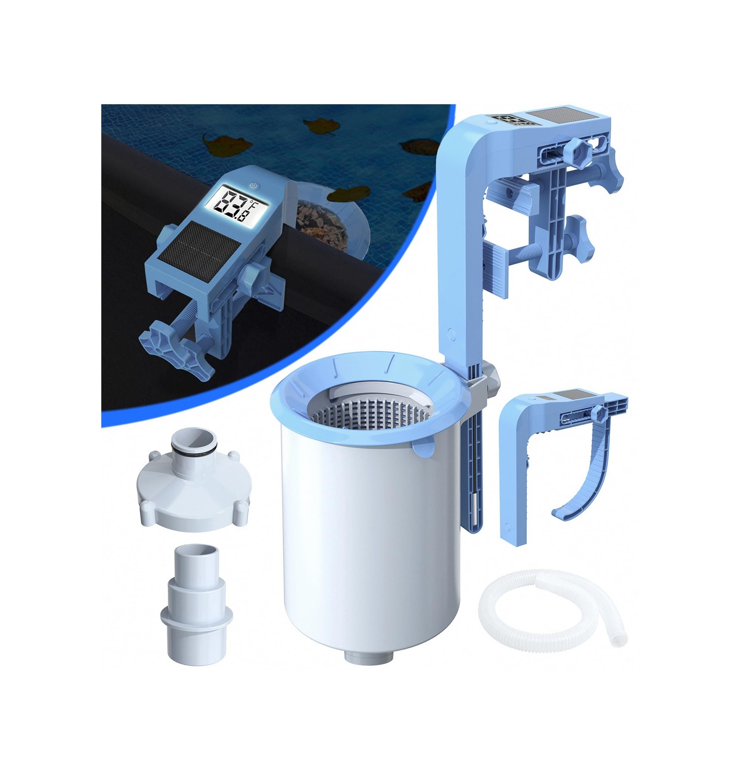 Above Ground Pool Skimmer with Solar Digital Thermometer and Adjustable Bracket