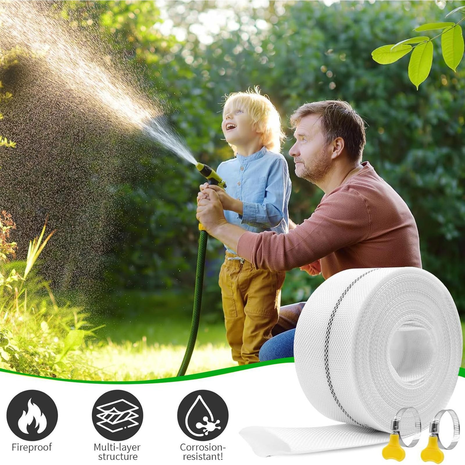 6.5cm x 50m Heavy Duty Pool Filter Backwash & Draining Hose with 2 Clamps