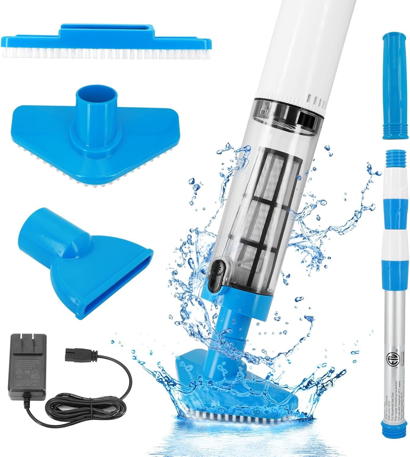 Handheld Pool Vacuum with Telescopic Pole, 3 in 1 Cordless Rechargeable Pool …