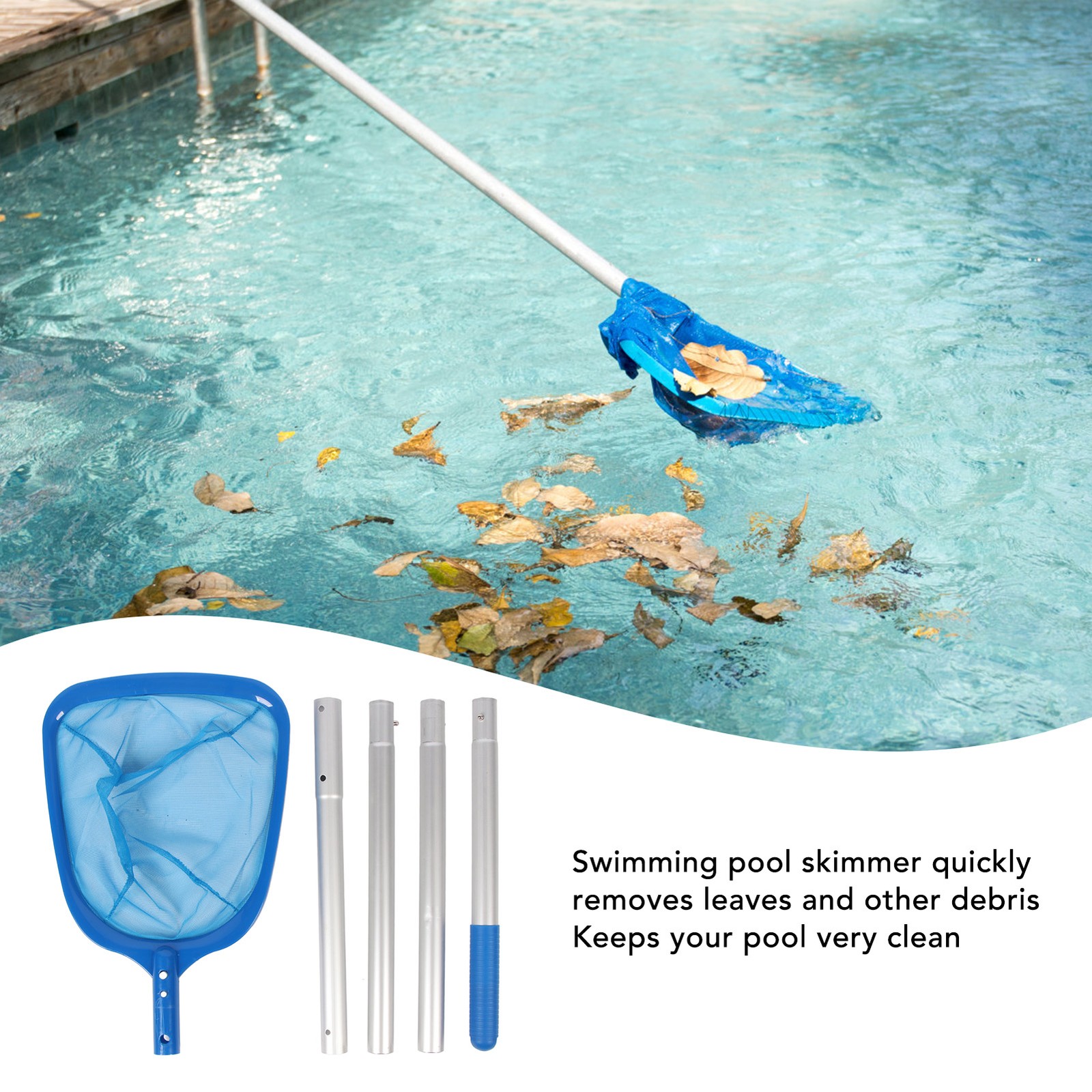 Pool Skimmer Net With Pole Adjustable Length For Quick Cleaning Easy To Use