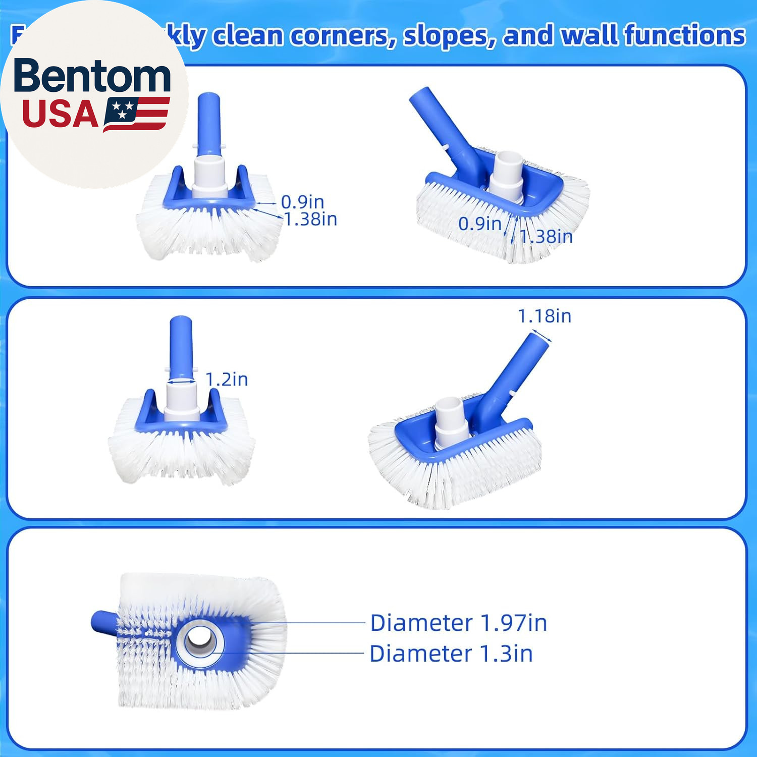 Pool Brush Head with Pool Vacuum Head for Inground & above Ground Pools, round H