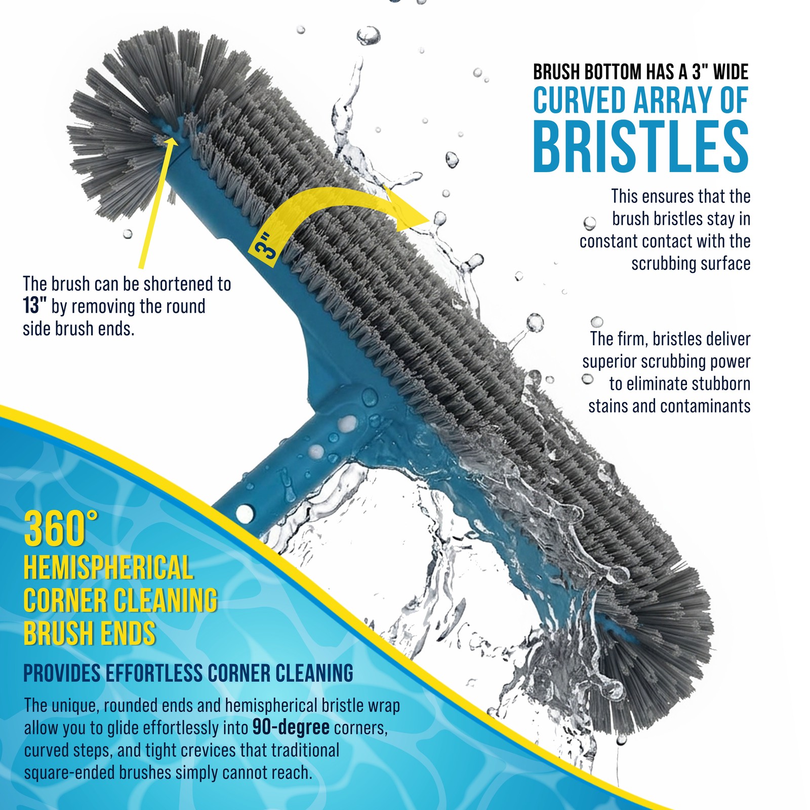 U.S. Pool Supply 18&Prime; Pool Brush Head 7 Row Bristles Inground Above Ground