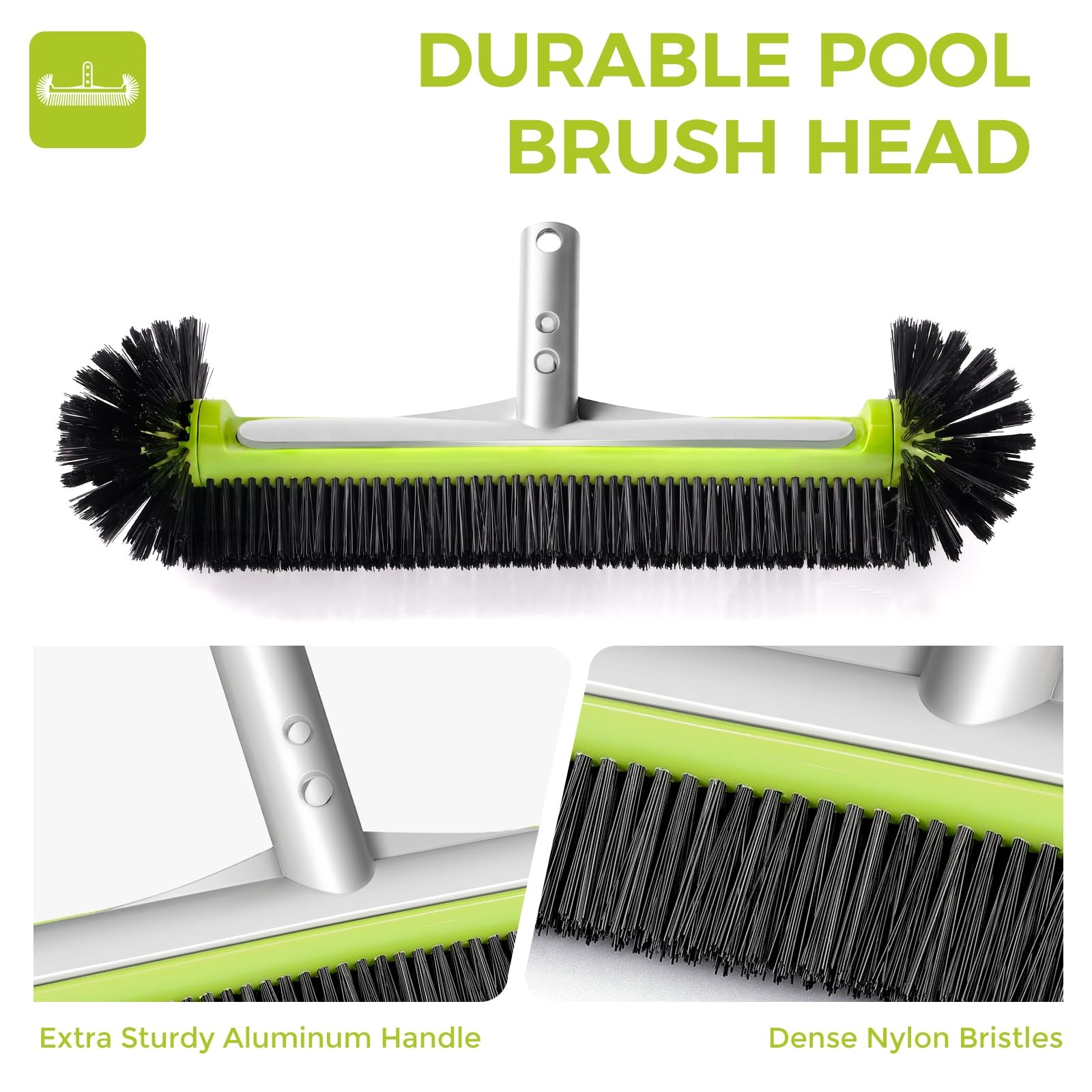 Heavy Duty Pool Brush Head 17.5&Prime; Clean Walls, Floors, Steps & Corners
