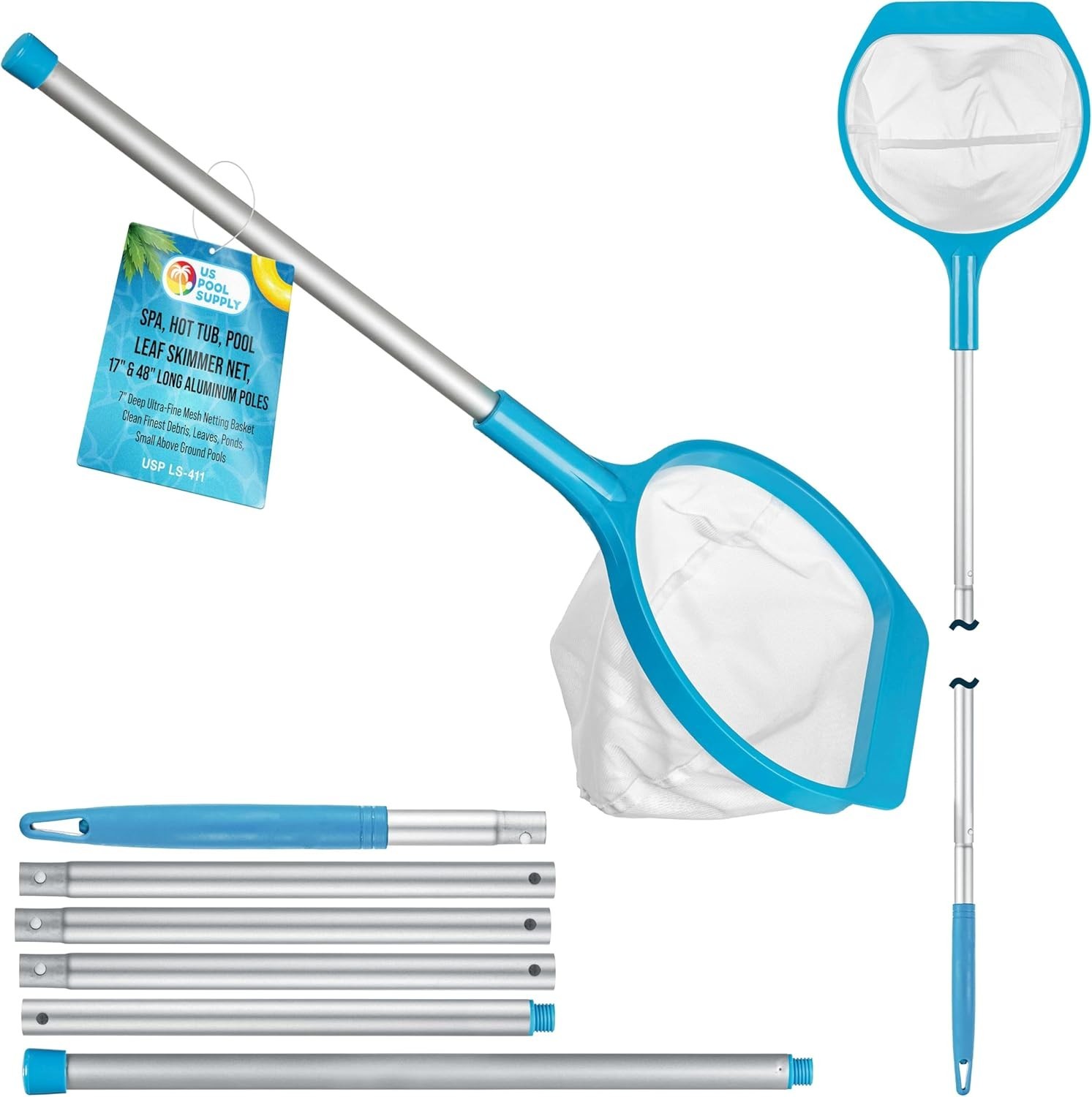 Professional Spa Hot Tub Pool Hand Leaf Skimmer Net W/ 17&Prime; Aluminum Pole