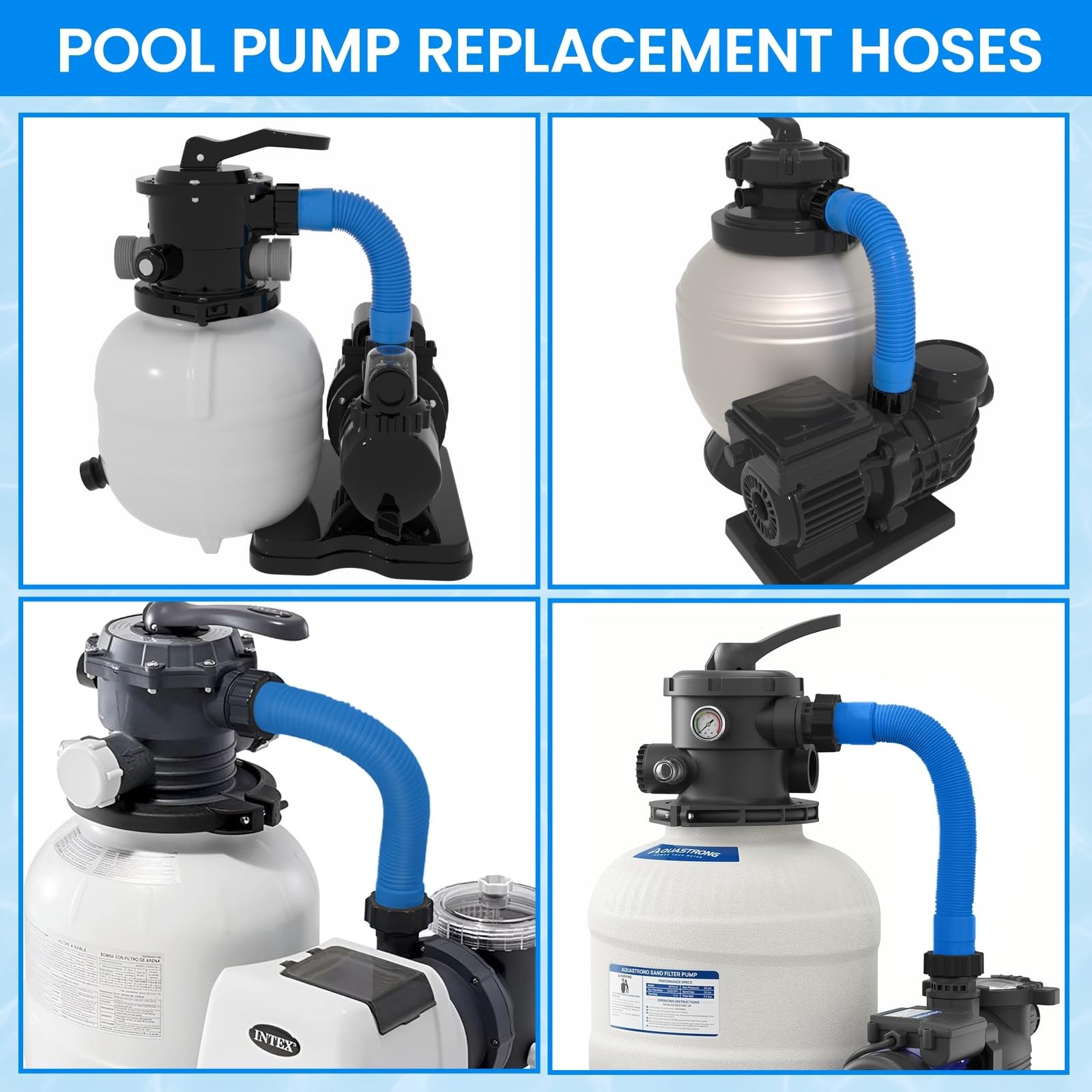 1.5&Prime; x 20&Prime; Pool Hose Replacement, Pack of 2 – Compatible x 20&Prime;, Blue
