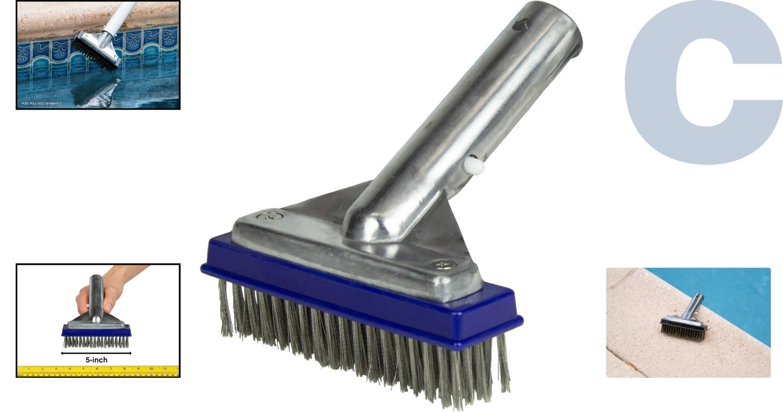 Compact Stainless Steel Pool Brush – 5-Inch for Precision in Tight Spaces