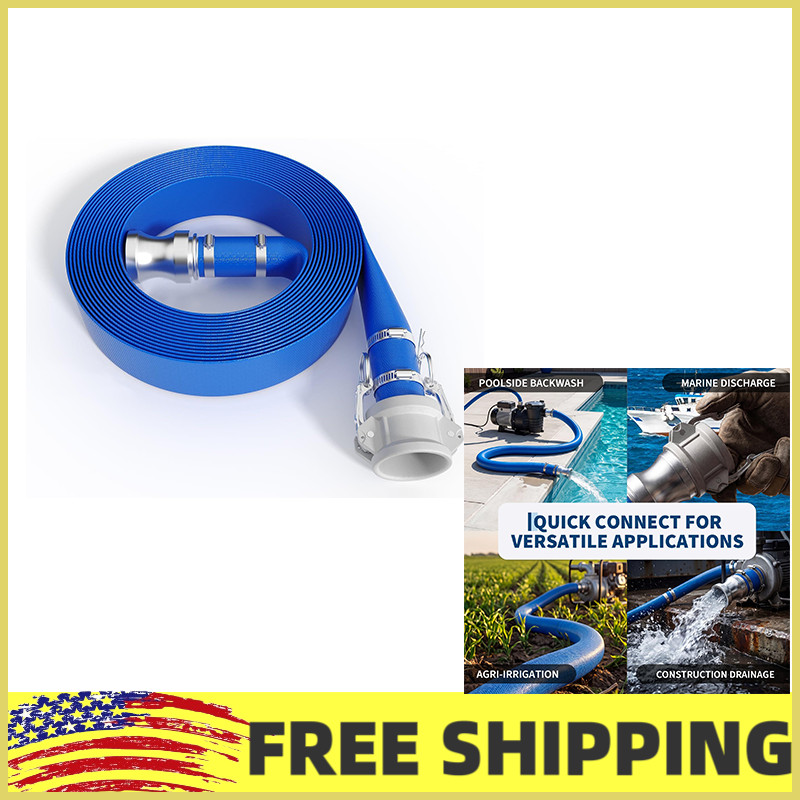 Discharge Hose Lay Flat Hose 1.5&Prime;x50/100ft,2&Prime;x50/100ft PVC Backwash Drain Hose