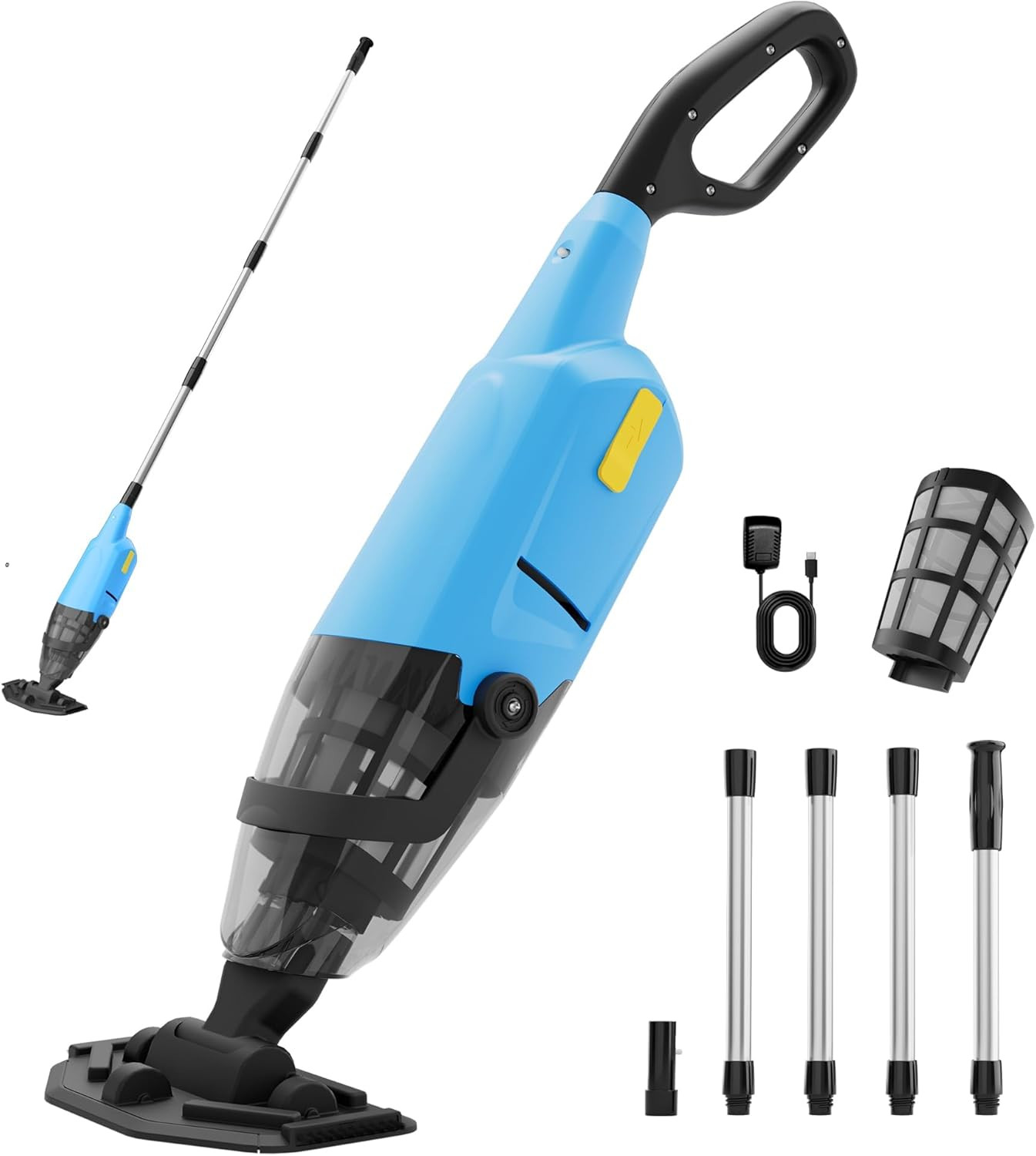 Pool Vacuum above Ground Pool, 60Min Runtime & 4-Section Aluminum Pole, 18 GPM P