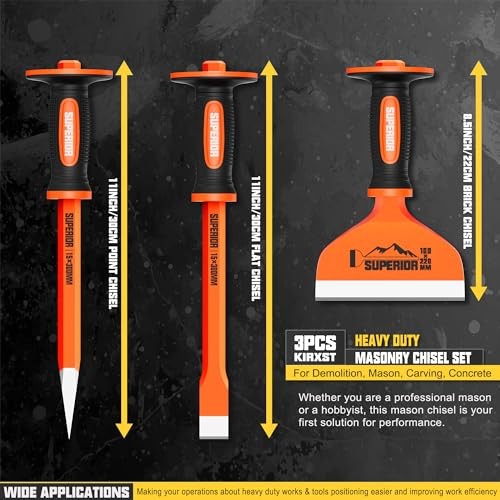 3Pcs Heavy Duty Masonry Chisel Set with Hand Guard 3Piece Masonry Chisel