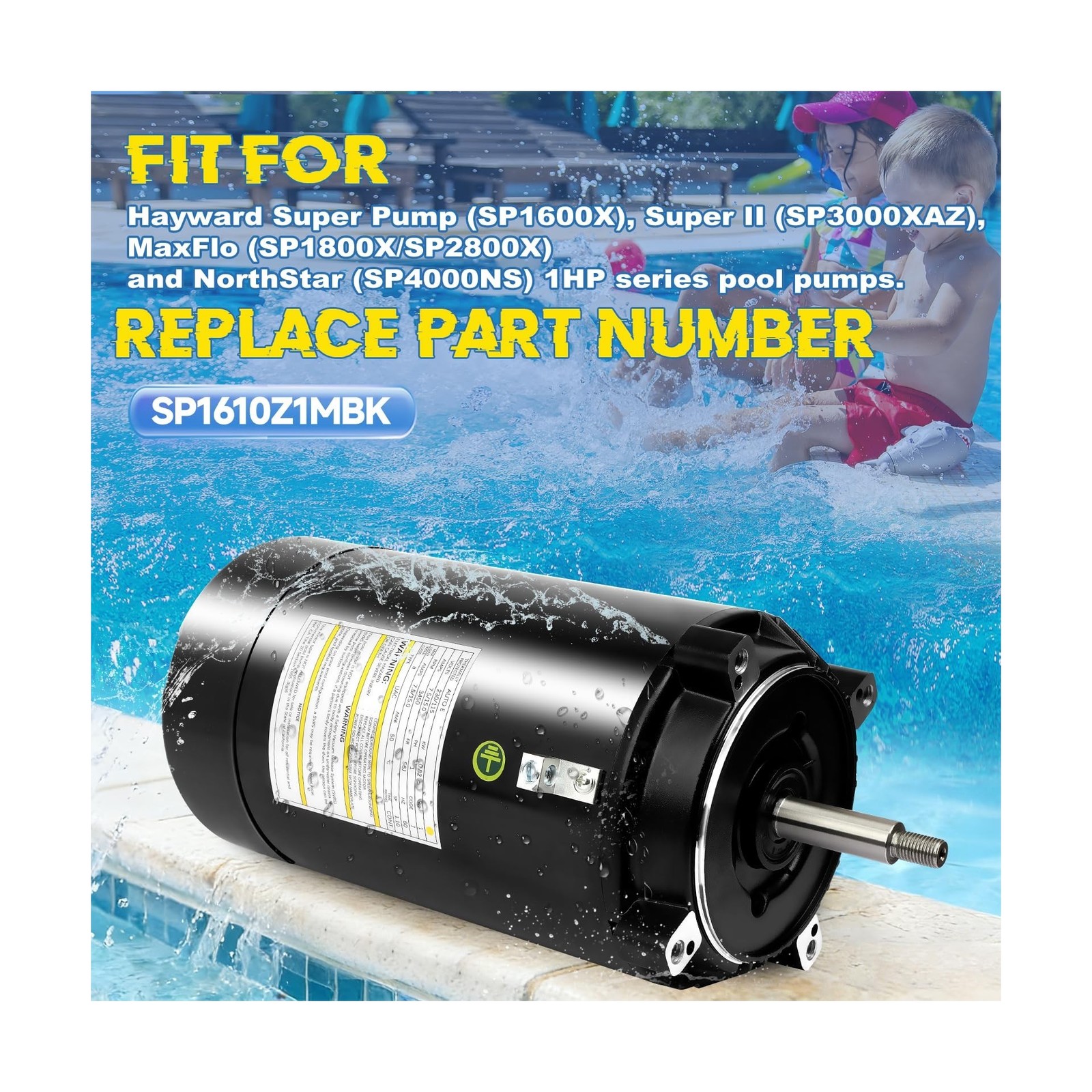 SP1610Z1MBK Pool Pump Motor 1HP, Replacement for Hayward Super Pump/Super II/…