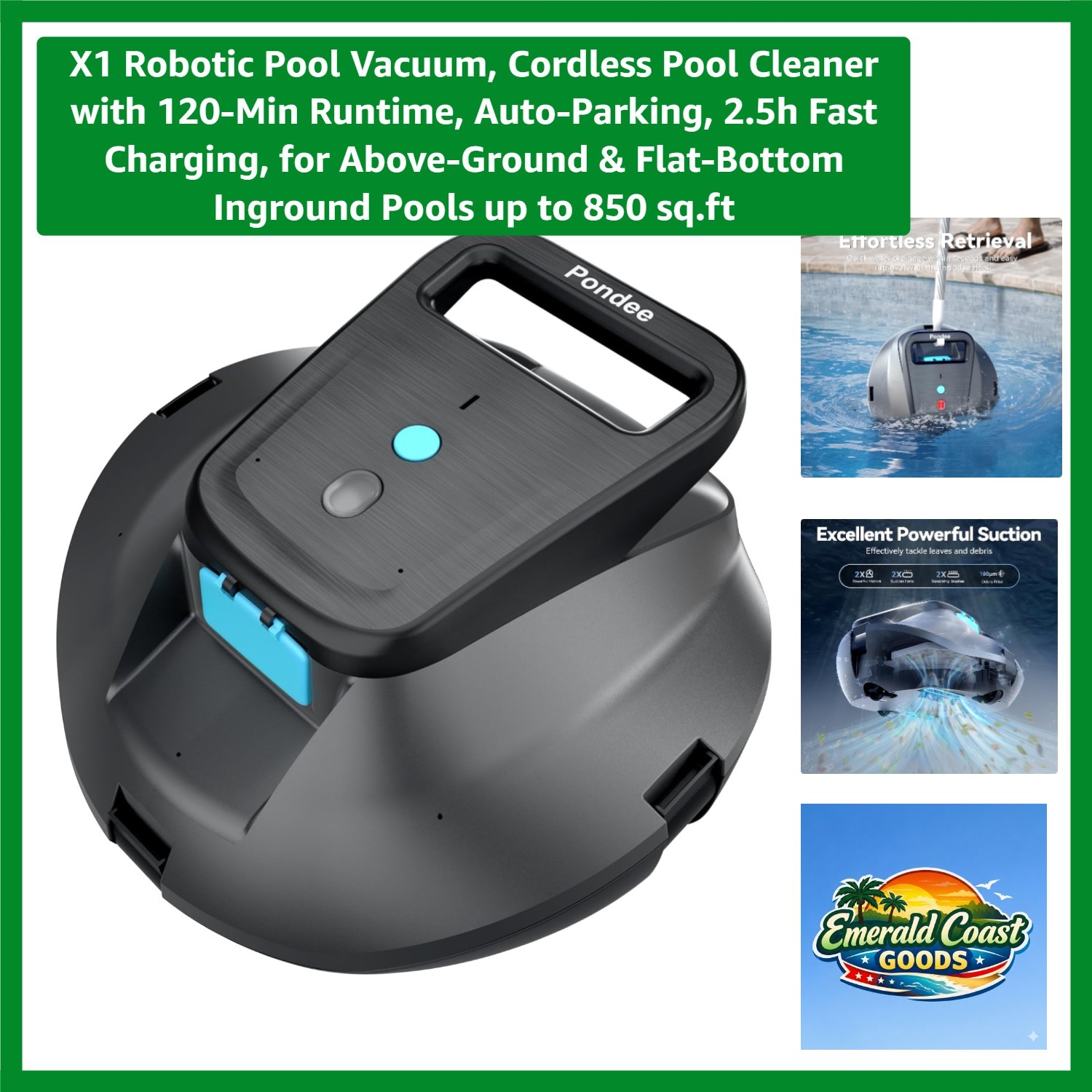 Sleek X1 Robotic Pool Vacuum: 2.5h Recharge & Versatile for Any Pool Surface