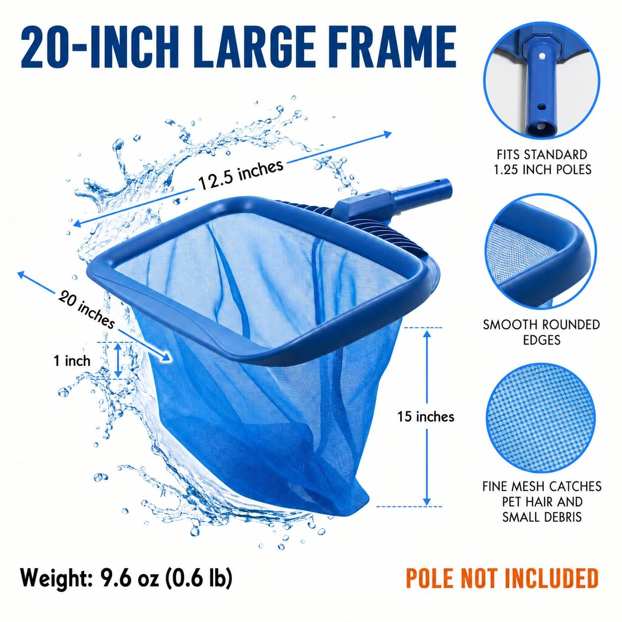 STARGOODS 20&Prime; Pool Skimmer Net – Heavy-Capacity Deep Bag Leaf Rake for Inground