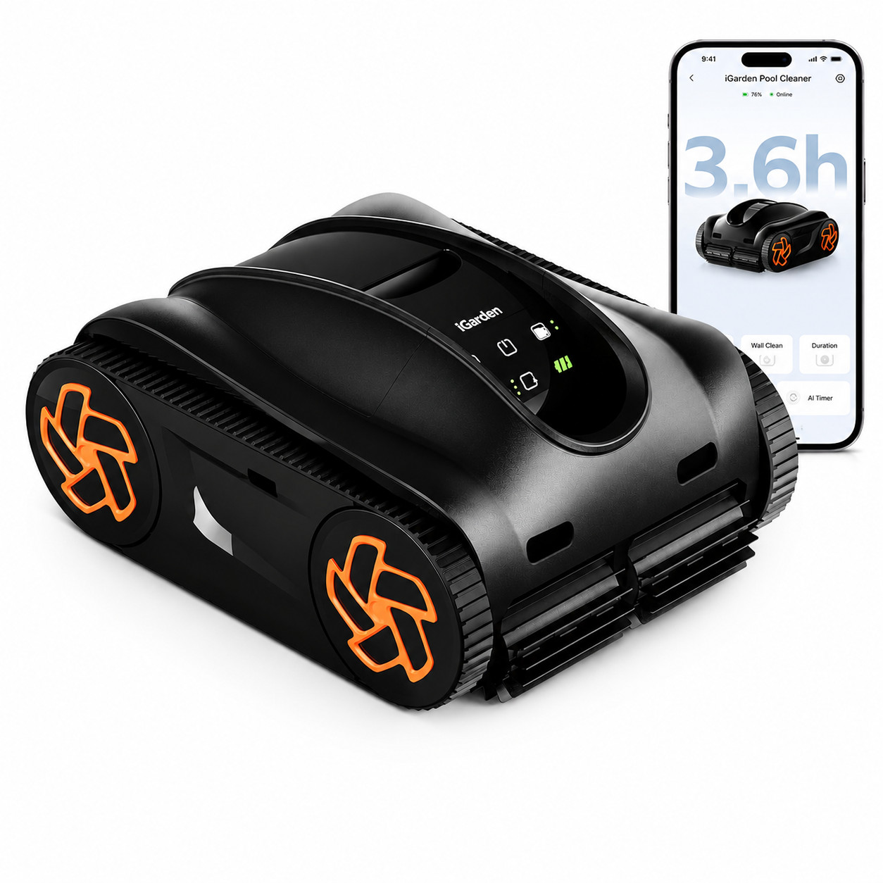 iGARDEN 3.6H Runtime Cordless Robotic Pool Cleaner Wall Climbing Waterline