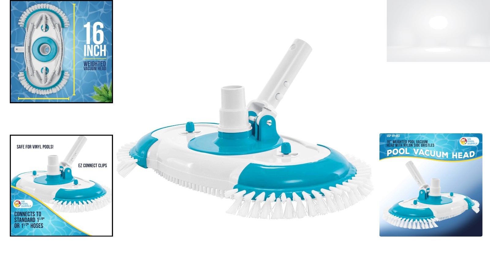 Weighted Pool Vacuum Head 16&Prime; Nylon Side Bristles Swivel Hose Fits 1-1/4&Prime; 1-1/2&Prime;