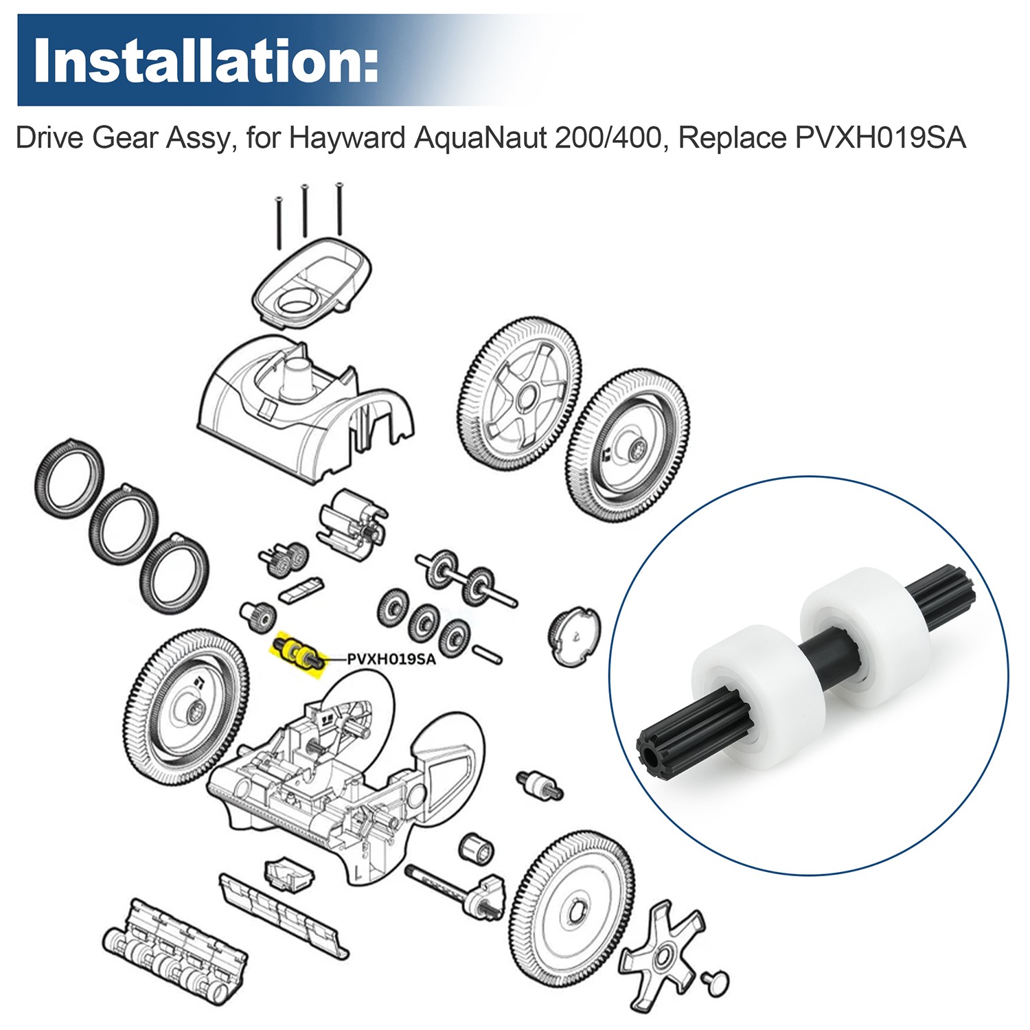 Pool Cleaner Drive Gear Assembly PVXH019SA For Hayward AquaNaut 200 & 400 Models