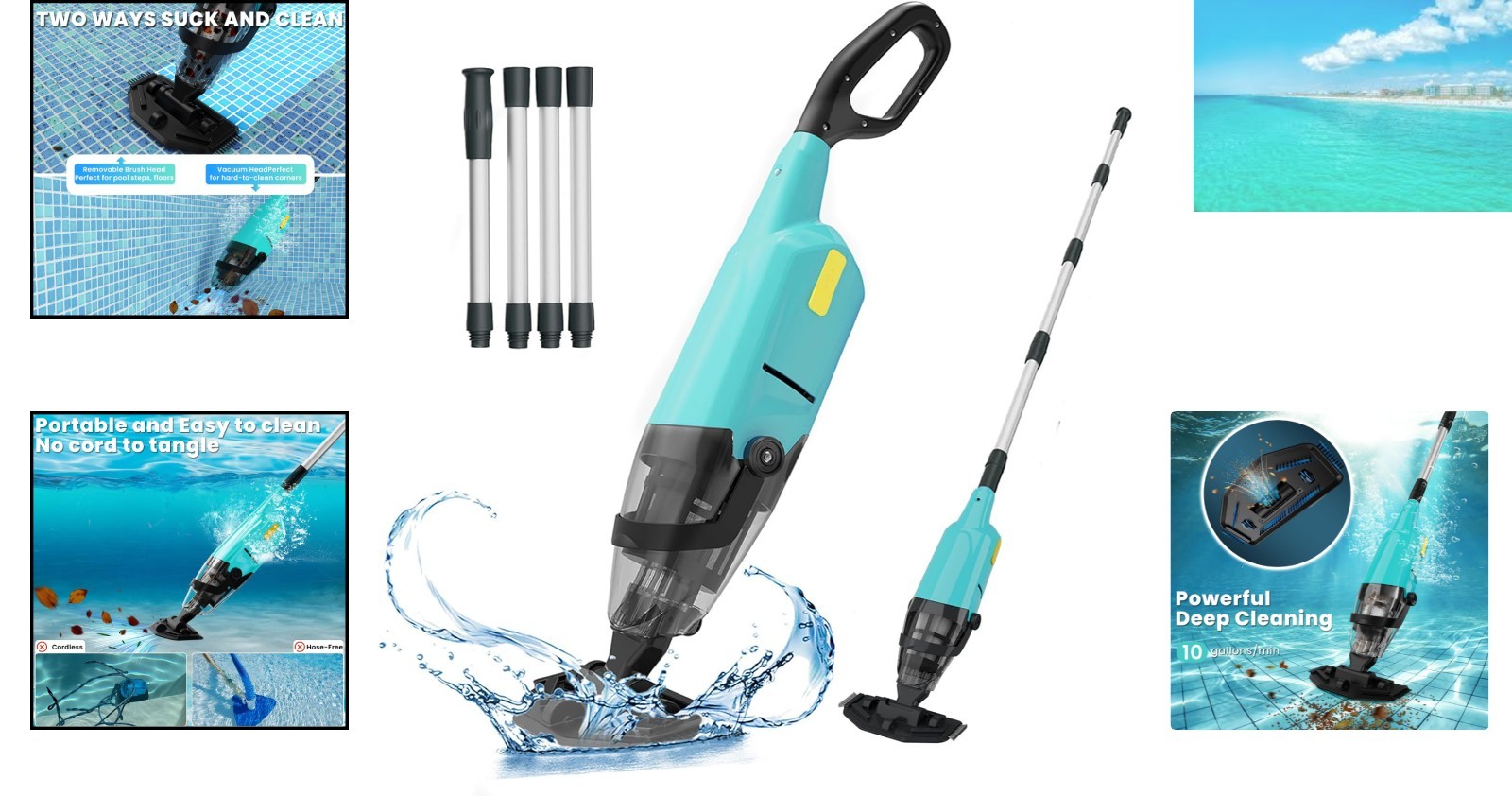 Telescopic Handheld Pool Vacuum for Quick Cleanup – 60 Min Battery Life