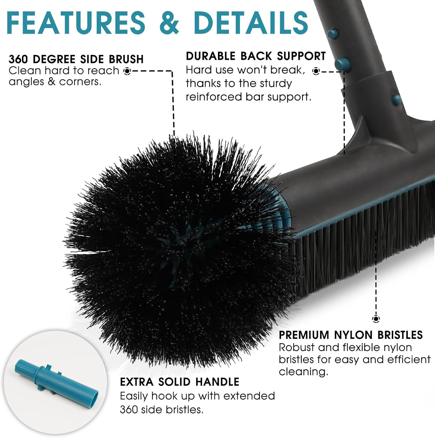 20&Prime; 2 in 1 Pool Brush Head for Swimming Pool, Heavy Duty Scrub Brush with EZ Cli