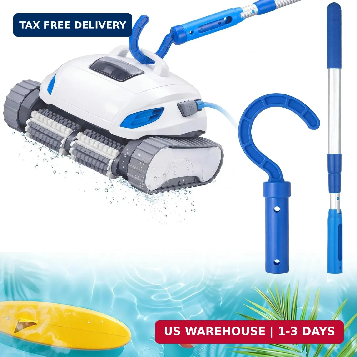 Hushee Hook for All Robotic Pool Cleaner with 45 » Telescopic Aluminum Pole Deep