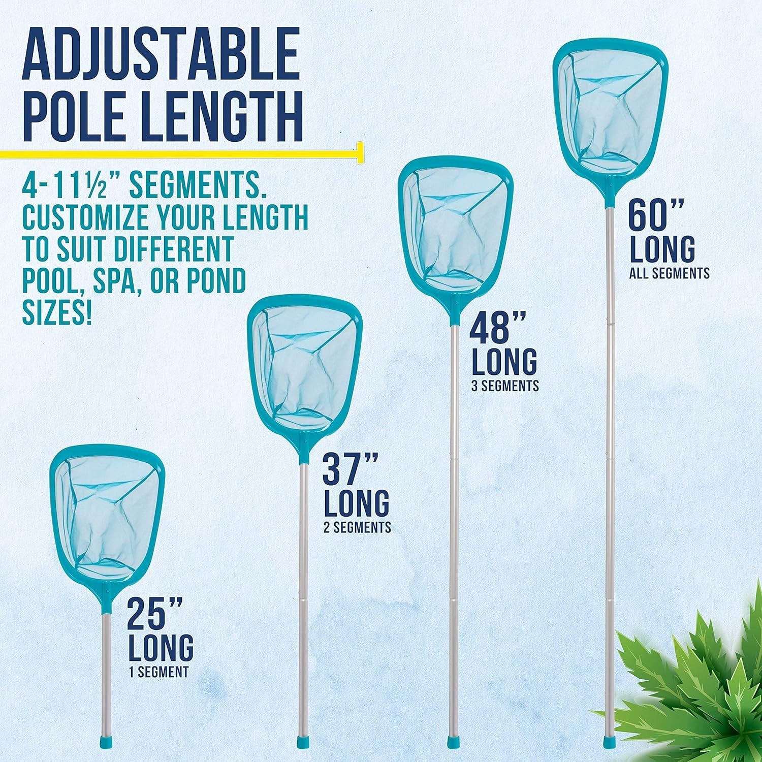 Swimming Pool 5 Foot Leaf Skimmer Net with 4 Aluminum Pole Sections – 6&Prime; Deep…