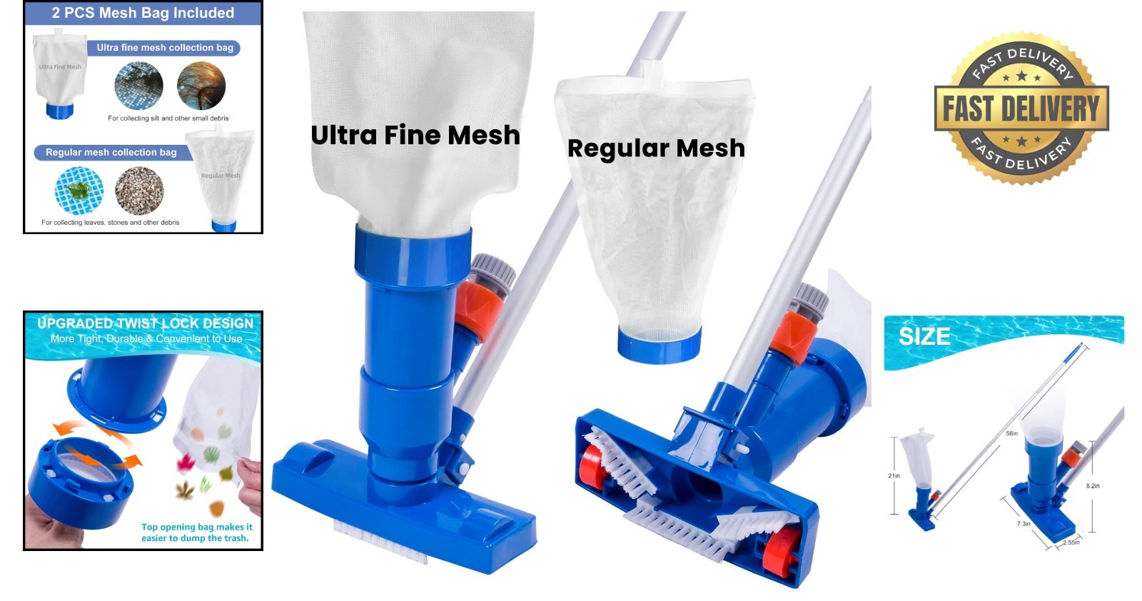 Durable Pool Spa Jet Vacuum Cleaner Set – 56&Prime; Pole & Dual Filter Bags Included