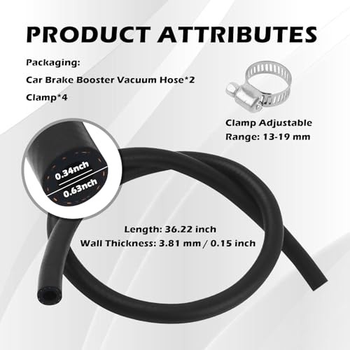 2PCS 27232 11/32&Prime;x36&Prime; Car Brake Booster Vacuum Hose Kit 300PSI with