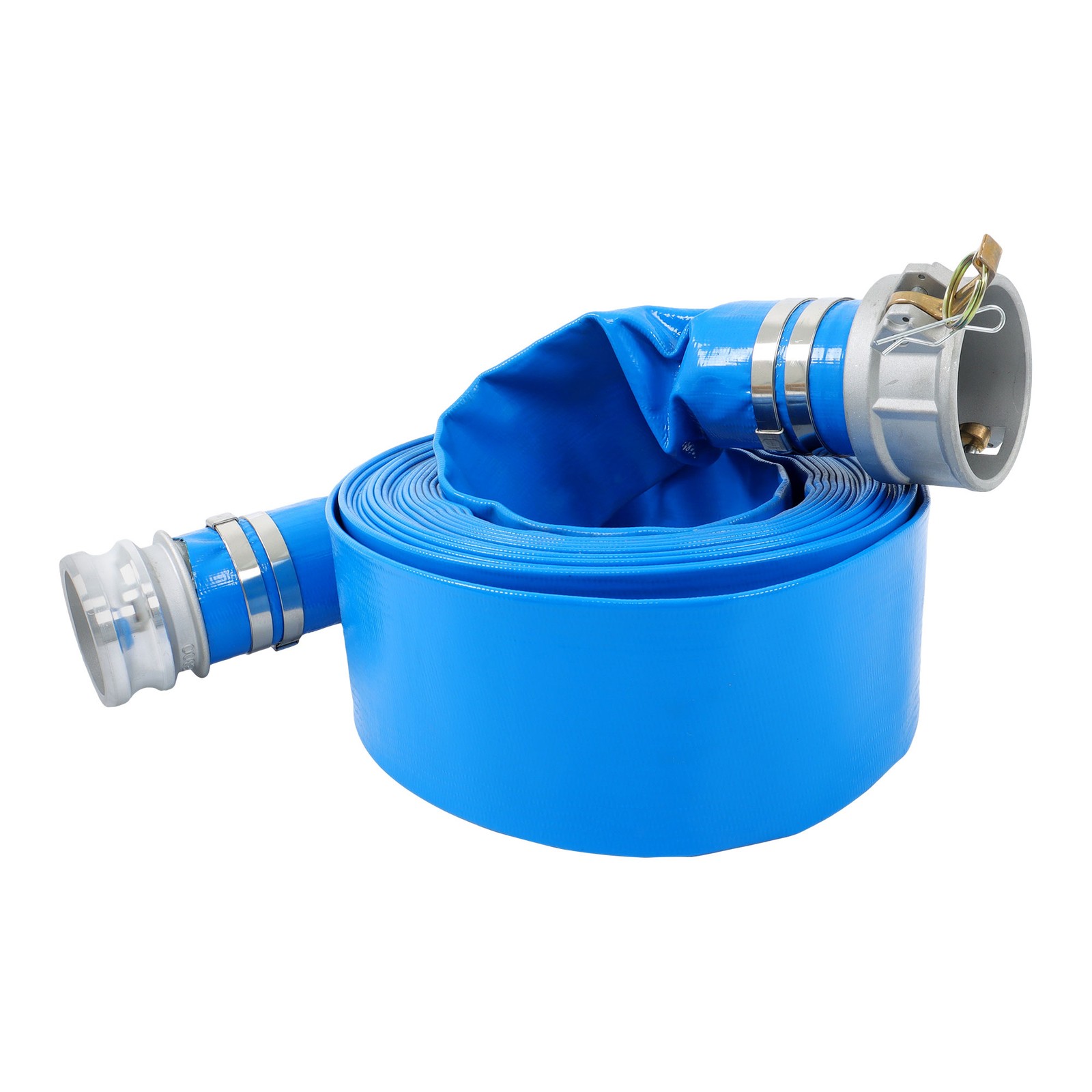 3&Prime; x 50FT PVC Irrigation Discharge Hose W/Aluminum Connectors for Pools Blue