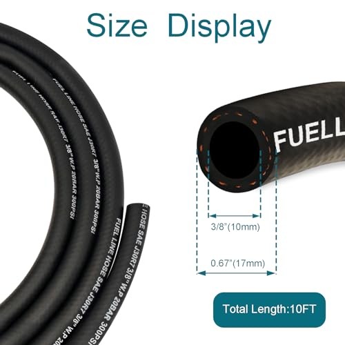 Fuel Line 3/8 Inch ID, Fuel Hose 10FT, J30R7 Fuel Line Hose NBR with 10 Clamps.