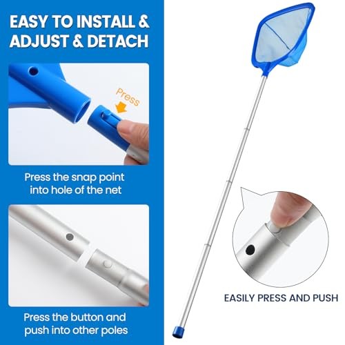 Tavaleu Pool Skimmer Net, Deep Pool Leaf Net with Reinforced Frame, Large Blue