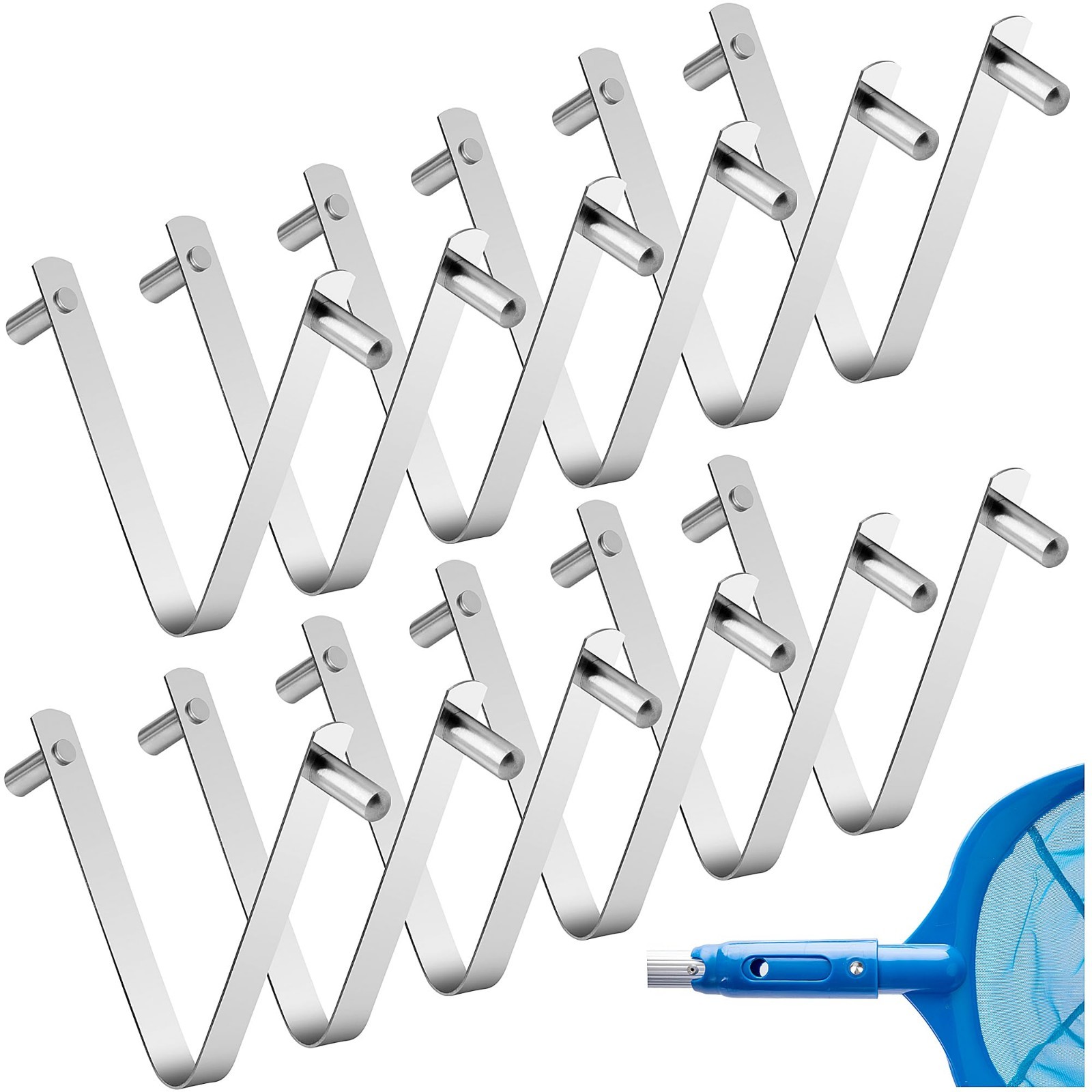 12 Pcs Stainless Steel Pool Pole Clips – Universal V-Clip for Telescopic Rods &