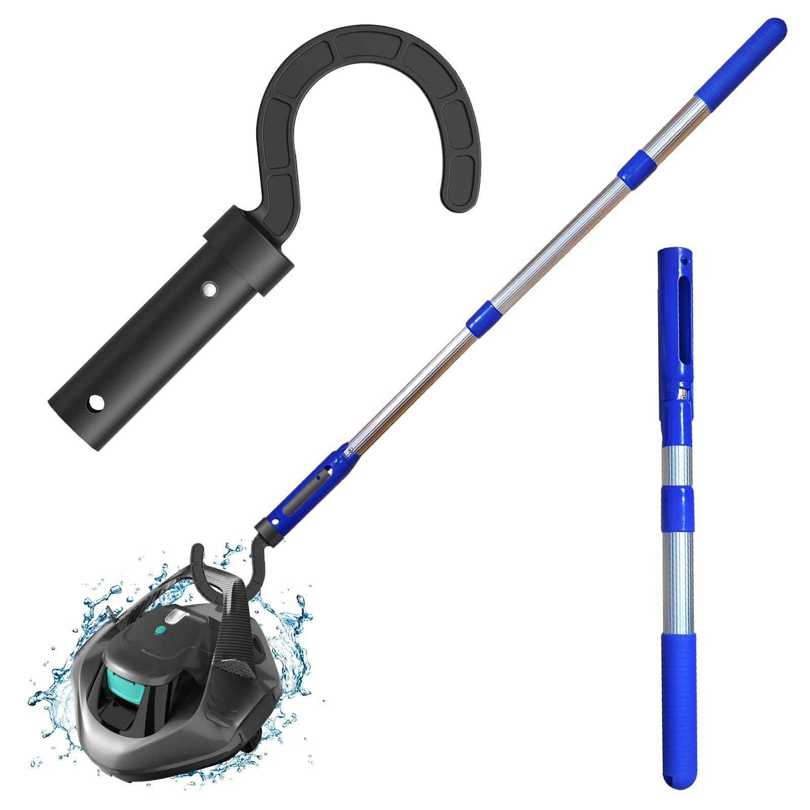 Telescopic Pole with Hook for Robotic Pool Cleaner – Adjustable 3-Section 3ft Al