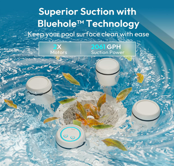 BUBLUE F10 Robotic Pool Skimmer Surface Cleaner App Control AI Navigation White