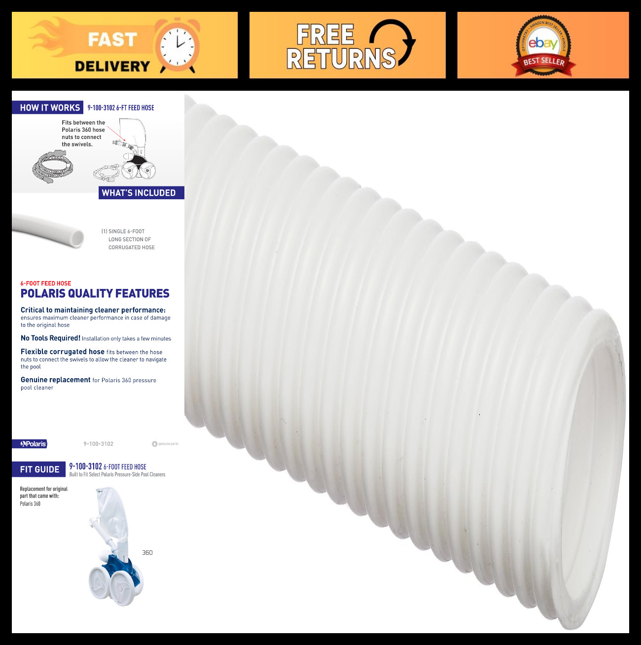 6ft Feed Hose for 360 Pressure-Side Pool Cleaner – Genuine Replacement Part