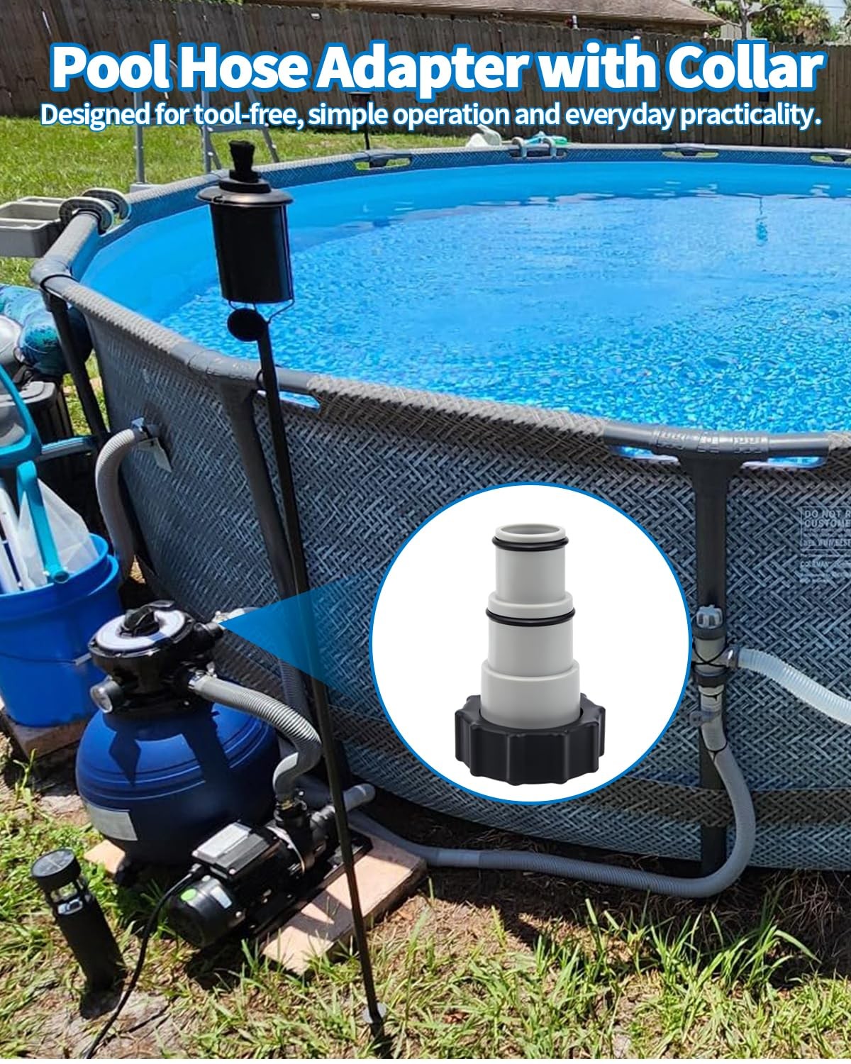 2 Pack Pool Hose Adapter A with Collar for Intex, Converts 1.5 2*4.28, Gray