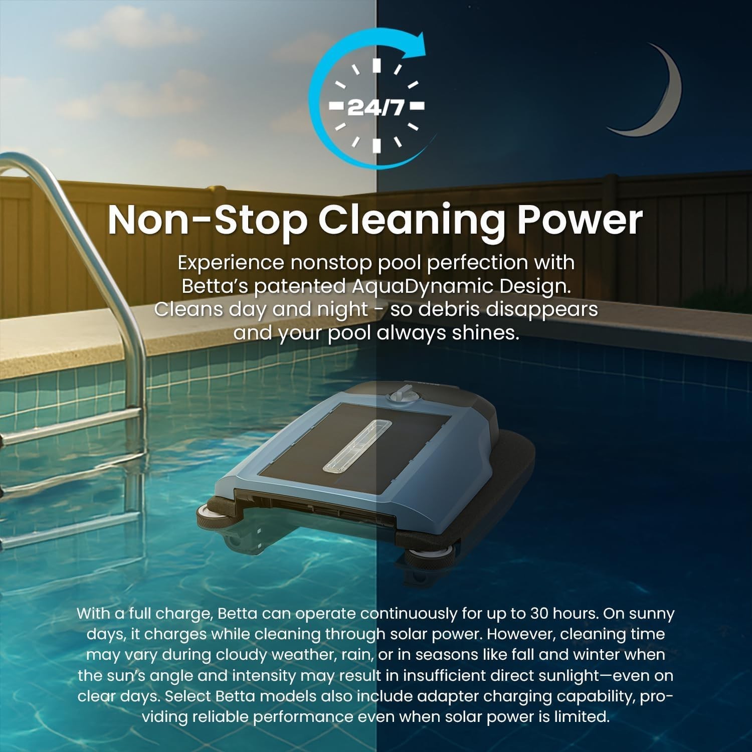 Betta Flex Solar-Powered Robotic Pool Surface Skimmer (Blue)