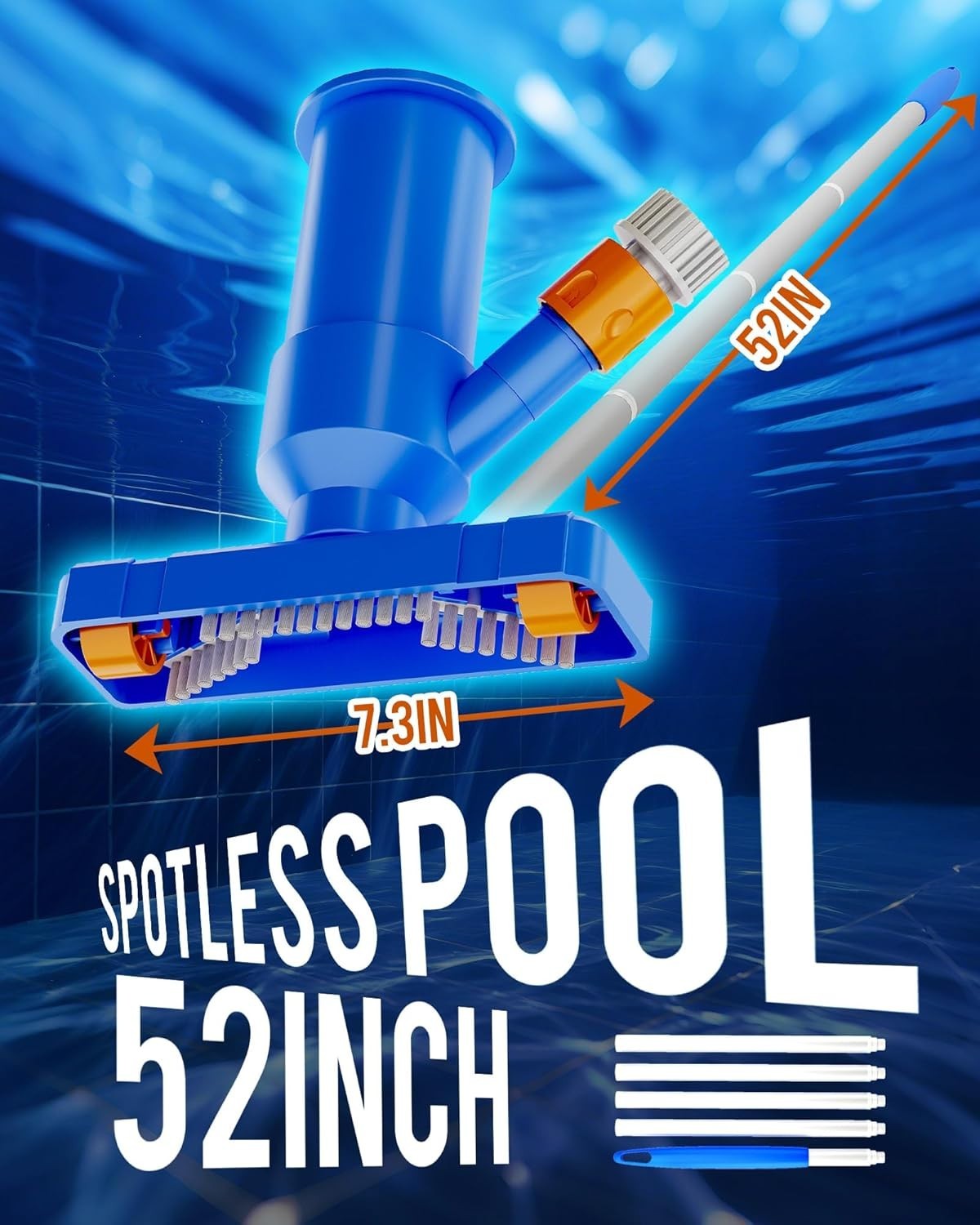 Handheld Pool Vacuum Cleaner with 52&Prime; Telescopic Pole – Sky Blue & Portable