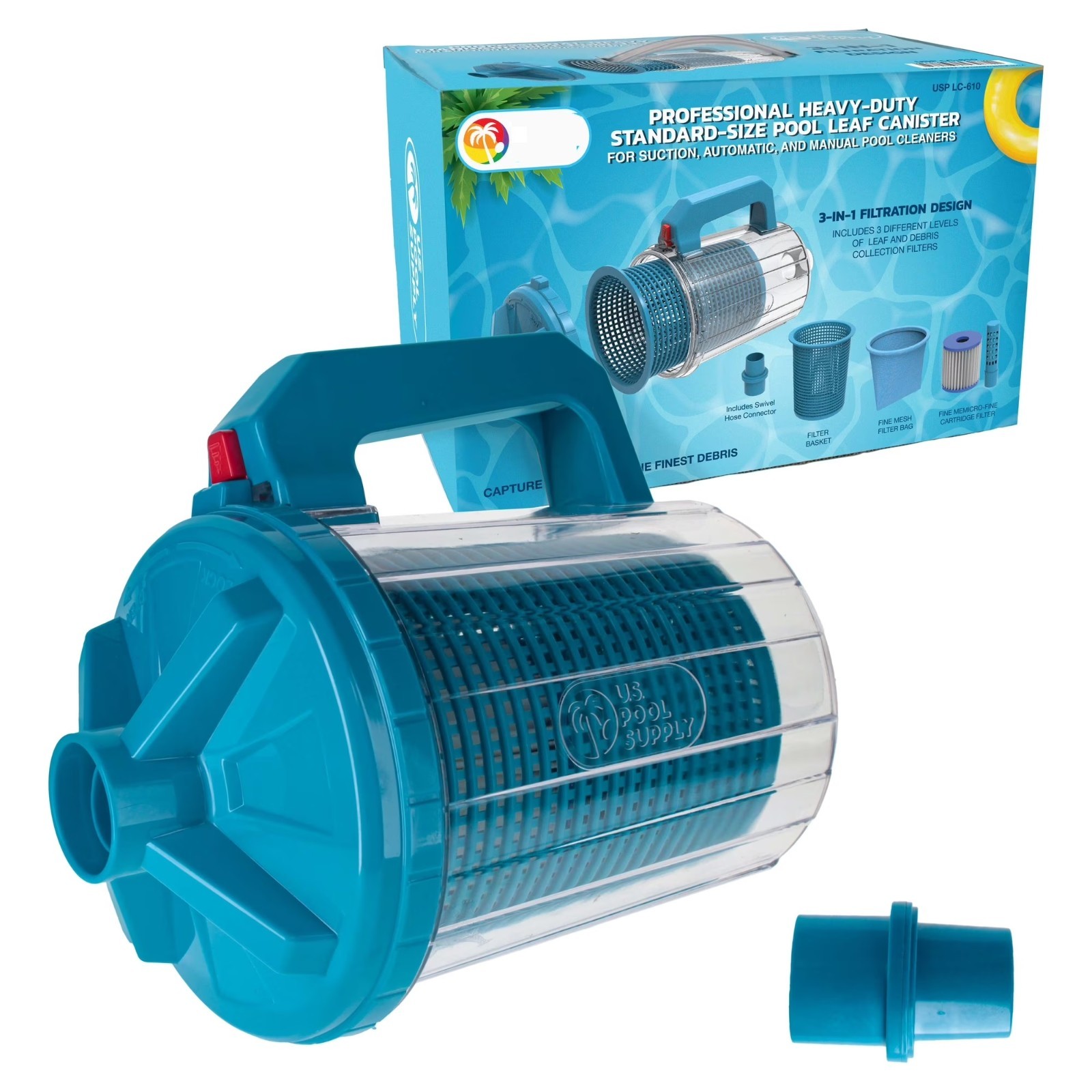 Inline Pool Leaf Canister 3-in-1 Filter Catcher Fits 1.5&Prime; Vacuum Hoses