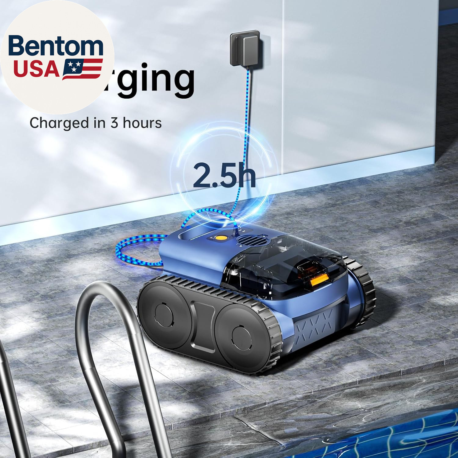 RERIOU Cordless Robotic Pool Vacuum, Pool Cleaner with Track Drive, Sonar Naviga